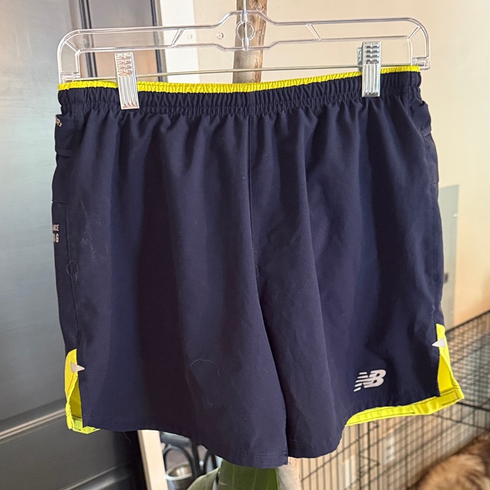 New Balance Navy Shorts with liner with Neon Yellow Accents